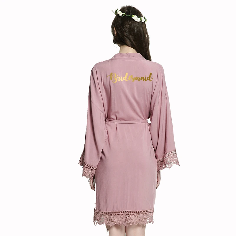 YUXINBRIDAL2019 Новинка лиловая невеста невесты халаты хлопок кимоно халаты с кружевной отделкой женский свадебный Халат короткий