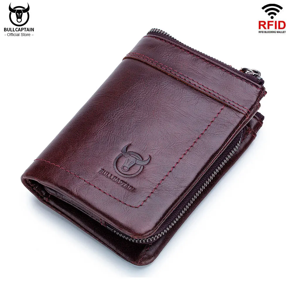 Cartera Con Cremallera Hombre Billeteras Rfid De Cuero Genuino De