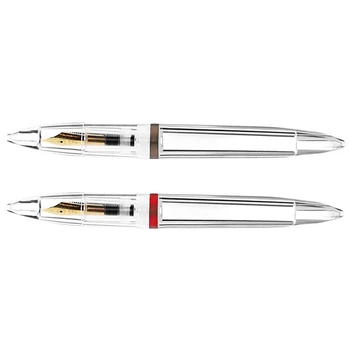 

2 Pcs 0.5mm Nib Fountain Pen with Eyedropper High Capacity Transparent Pens Office School Supplies Gray & Red