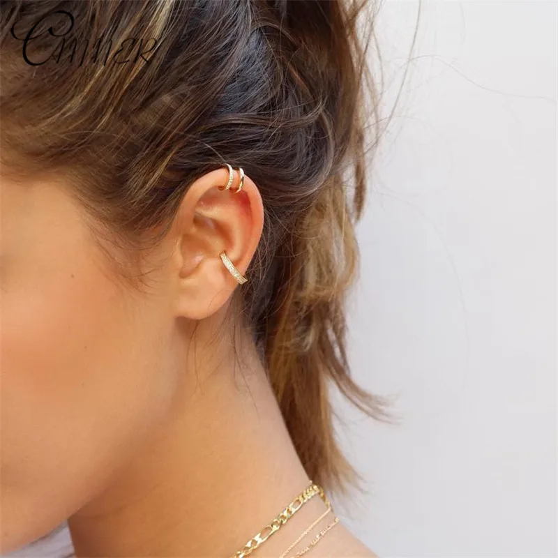 

CANNER Fashion Crystal Ear Cuff Clip on Earrings for Women Gift Full Rhinestone U Shape Non Pierced 925 Sterling Silver Earrings