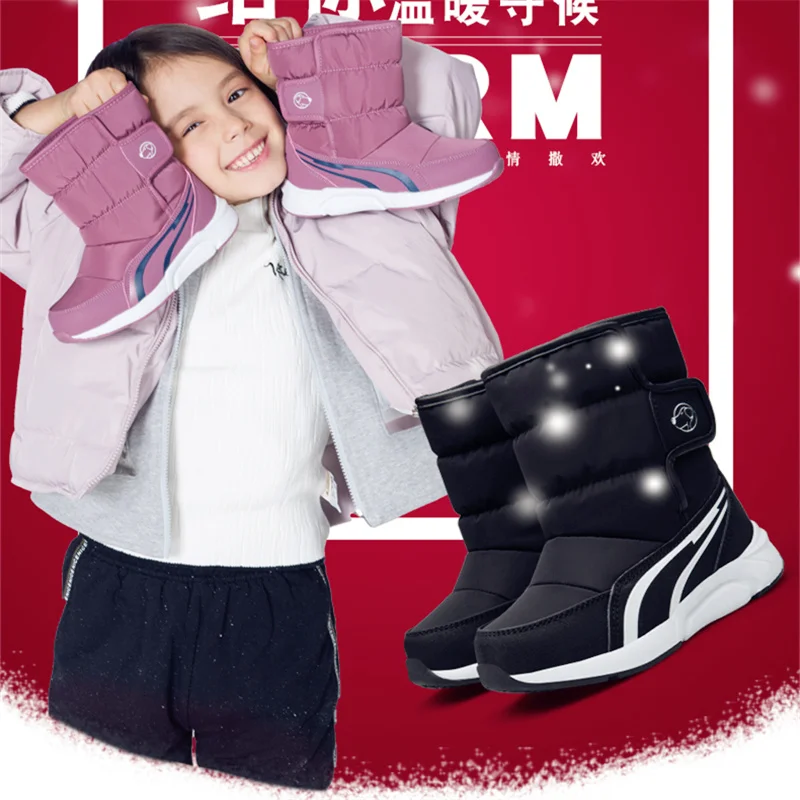 

Snow Christmas Plush Warm Winter Boots Little Girl Shoes Hook Loop Kids Sneakers Boys Children Outdoor Hiking Shoes Toddler Shoe