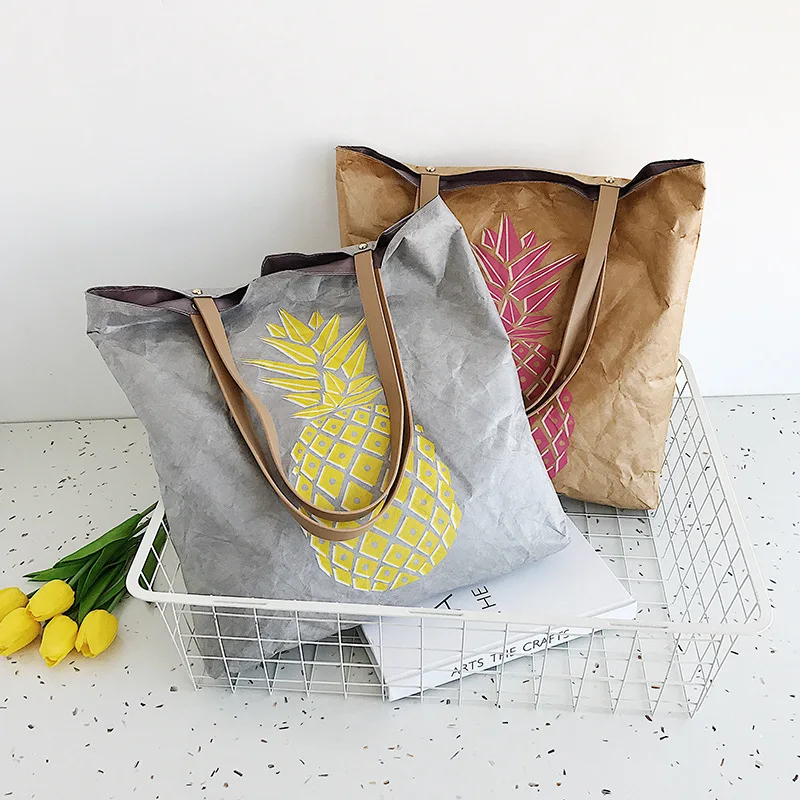 

2019 Pineapple/Printed Letter Shopping Bag DuPont Paper Double-Sided Dual Purpose Shoulder WOMEN'S Bag