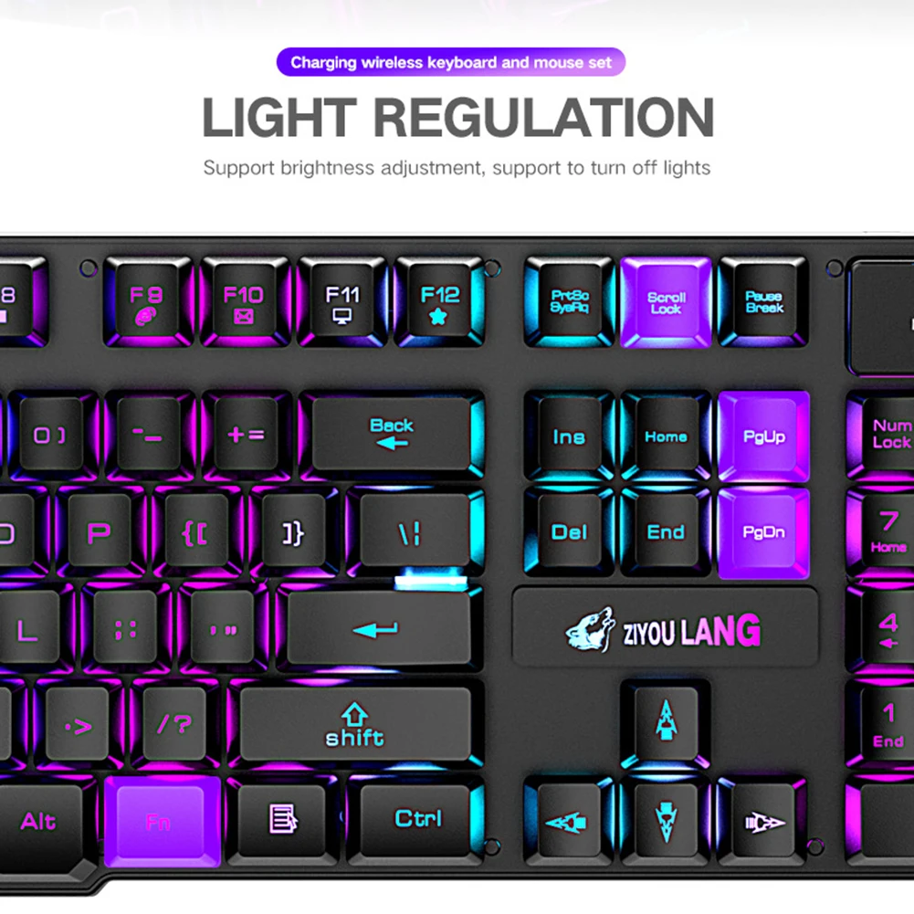 Wireless Rechargeable Colorful Light Gaming Keyboard Mouse Set for Laptops Keyboards Combos 3000mAh 800 1600 2400 DPI