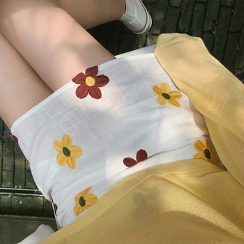 

Sexy Slits Floral Print Skirt Women Side Button High Waist A-line Mini Skirt Jupe Femme Summer linen Skirt faldas mujer