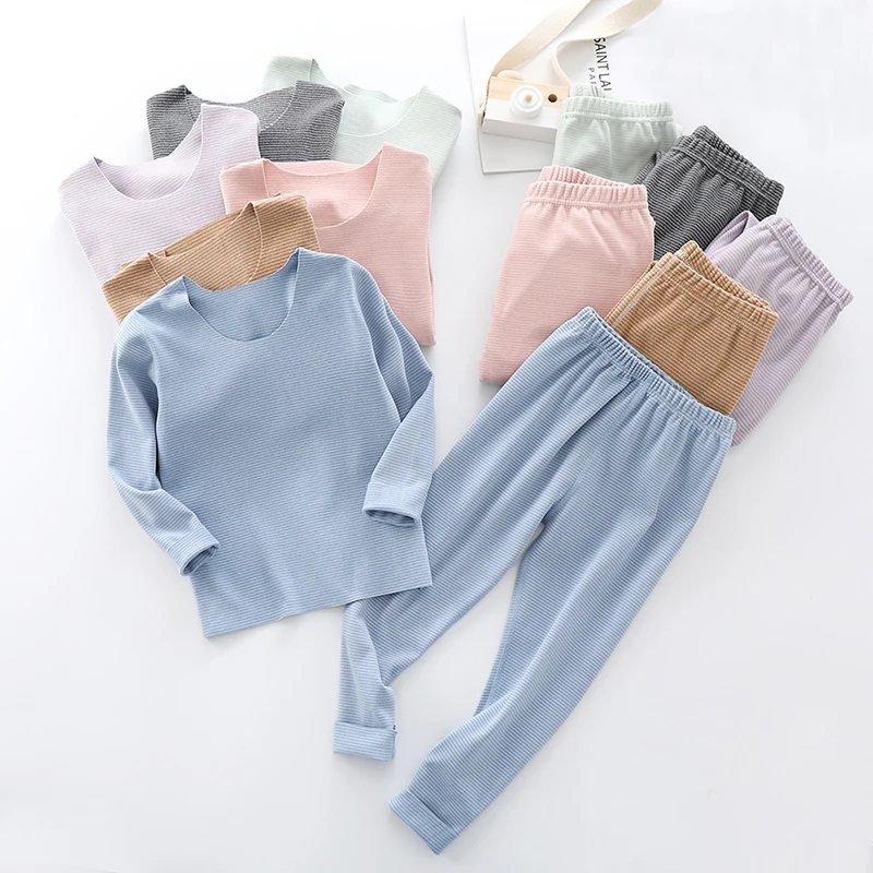 Thermal-Underwear-Set Girls Baby Children Warm-Suit And Boys Stripe -9245 Casual Fashion