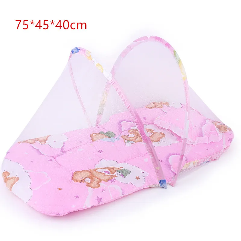 Розовый синий детская мультяшная складная кроватка палатка кровать москитная кроватка рыболвная сеть Смешанная Матрас Подушка переносная дорожная кровать - Цвет: Pink  Small Size