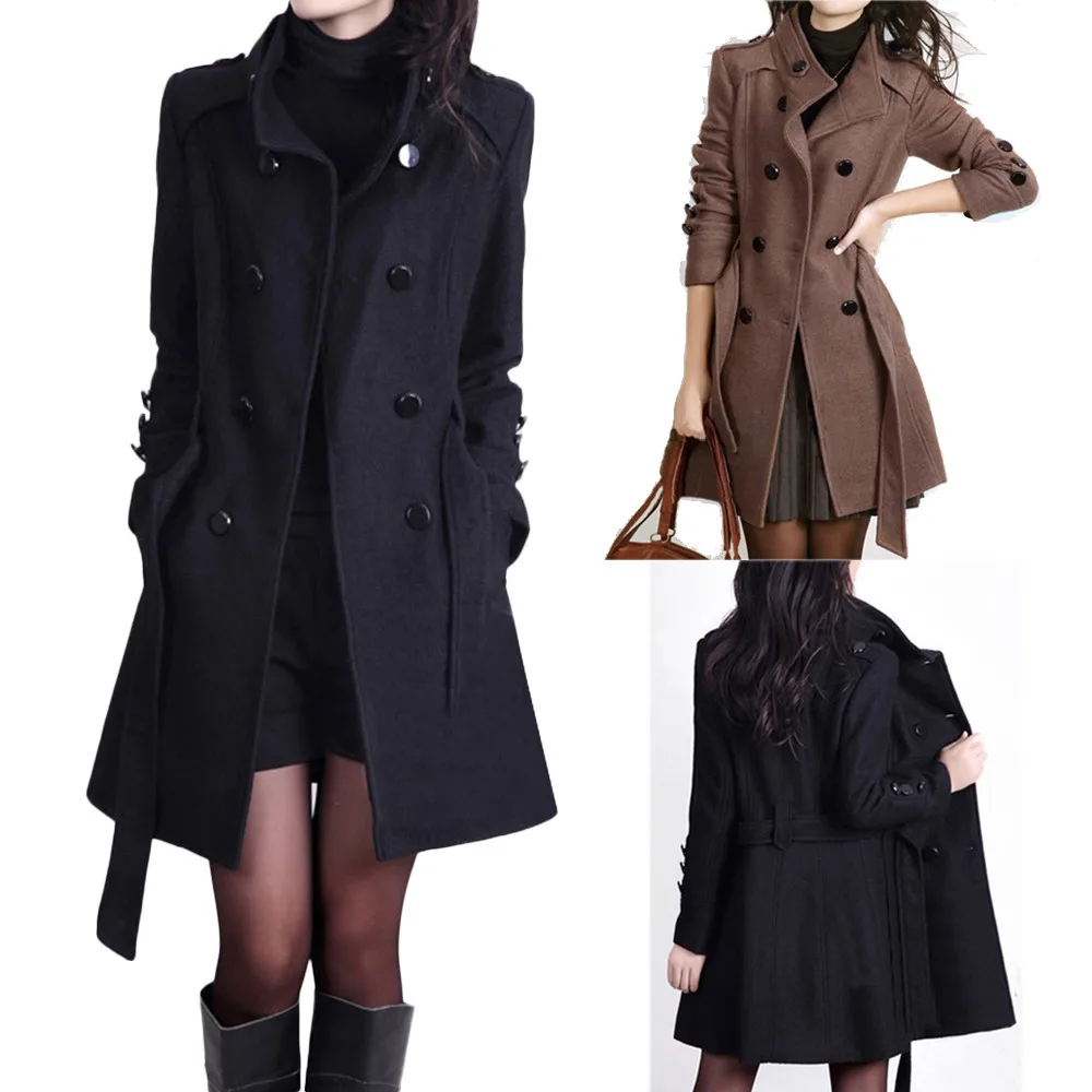 Gabardina de doble botonadura para Mujer, abrigo largo, cinturón Delgado, capa cortavientos, Ropa de Invierno, 2020