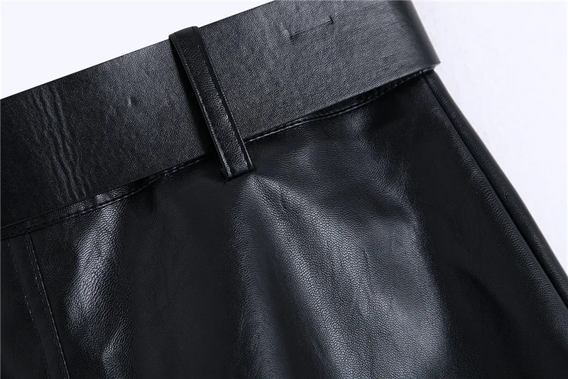 OMIKRON Winter Pu Leather Sashes Skirt Women Maxi Long Skirts Womens High Waist Slim Autumn Vintage Black Aline Skirt Spodnica
