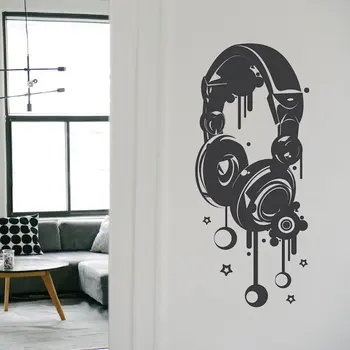 

Headphones Music Vinyl Plane Wall Sticker Art Home Decor For Teens Room Cut Decals Removable Murals Kids Bedroom Decoration