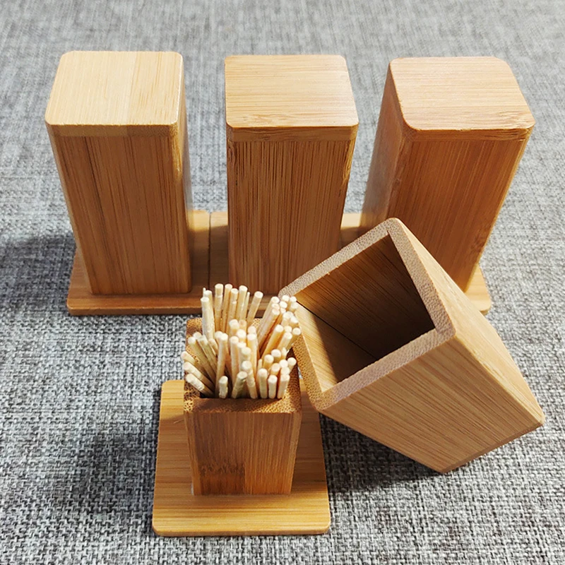 Bamboo Toothpick Box With Lid Household Bamboo Wooden Toothpick Holder