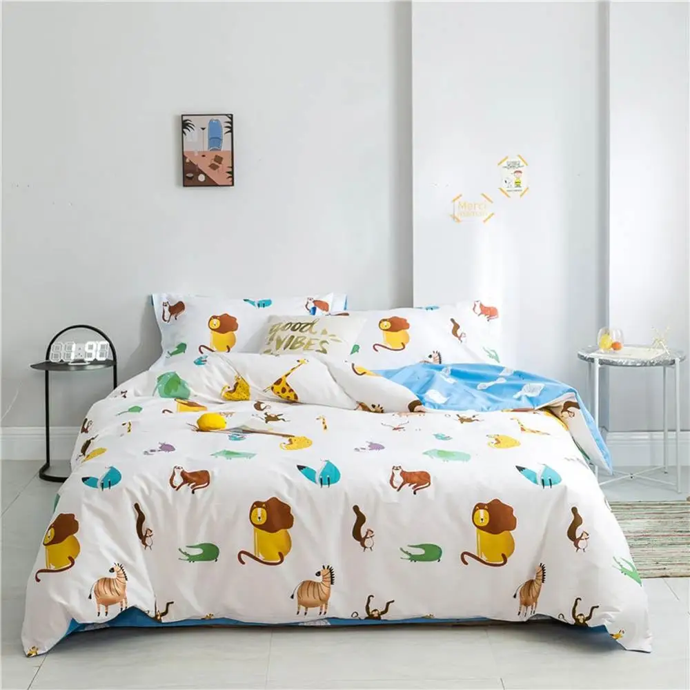 

2019 Lion Zebra Zoo Animals Duvet Cover Set High Count Cotton Bedlinens Twin Queen King Flat Sheet Fitted Sheet Bedding