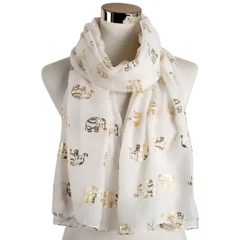

2020 Women Gold Silver Foil Print Scarves Spring Summer Elephant Pattern Shawl Silk Long Scarf Lightweight Travel Shawl Wraps