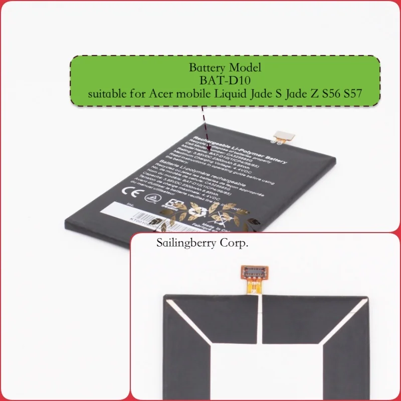 

Built-in battery suitable for Acer-mobile Liquid Jade S Jade Z S56 S57 with battery model BAT-D10