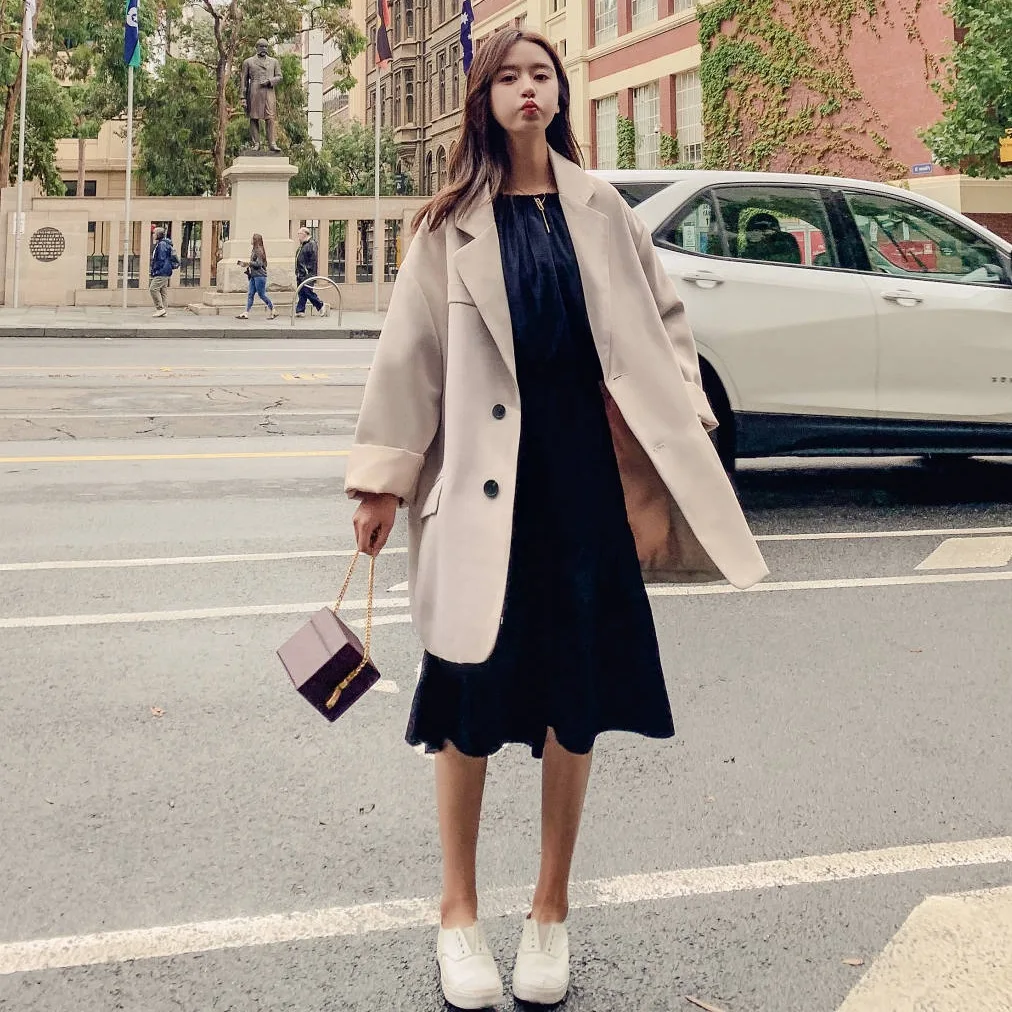

Photo Shoot CHIC Able Ol Suit Collar Single Breasted Suit Short-height Loose Casual Coat Women's Mid-length Spring