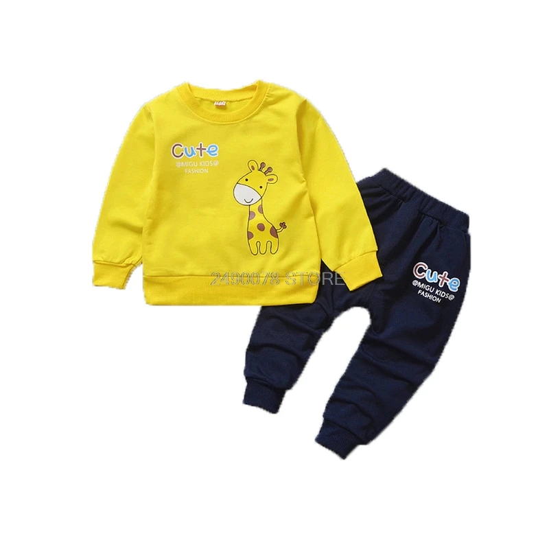 Комплект осенней одежды для маленьких мальчиков и девочек, детская футболка+ штаны спортивный костюм из 2 предметов школьная детская одежда в подарок на день рождения