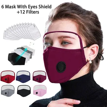 

Outdoor Protective Breathing Face Mask With Eyes Shield 6 Masks+12 Filters Washable Mascarillas Face Shield Masque Facial Masks