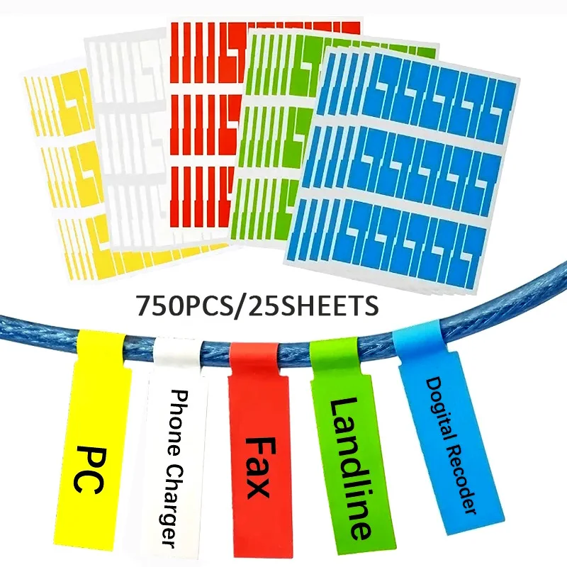 750Pcs Cable Label Organizer Stickers A4 Paper Wire Ethernet Network Electrical Cord Tag Marker with Print Template for Free |