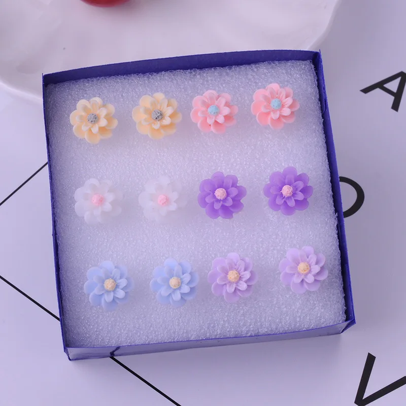 8Seasons New Fashion Colorful Rose Chrysanthemum Flower Plastic Stud Earrings Set For Women Party Club Earrings Jewelry,1Set - Metal Color: 13