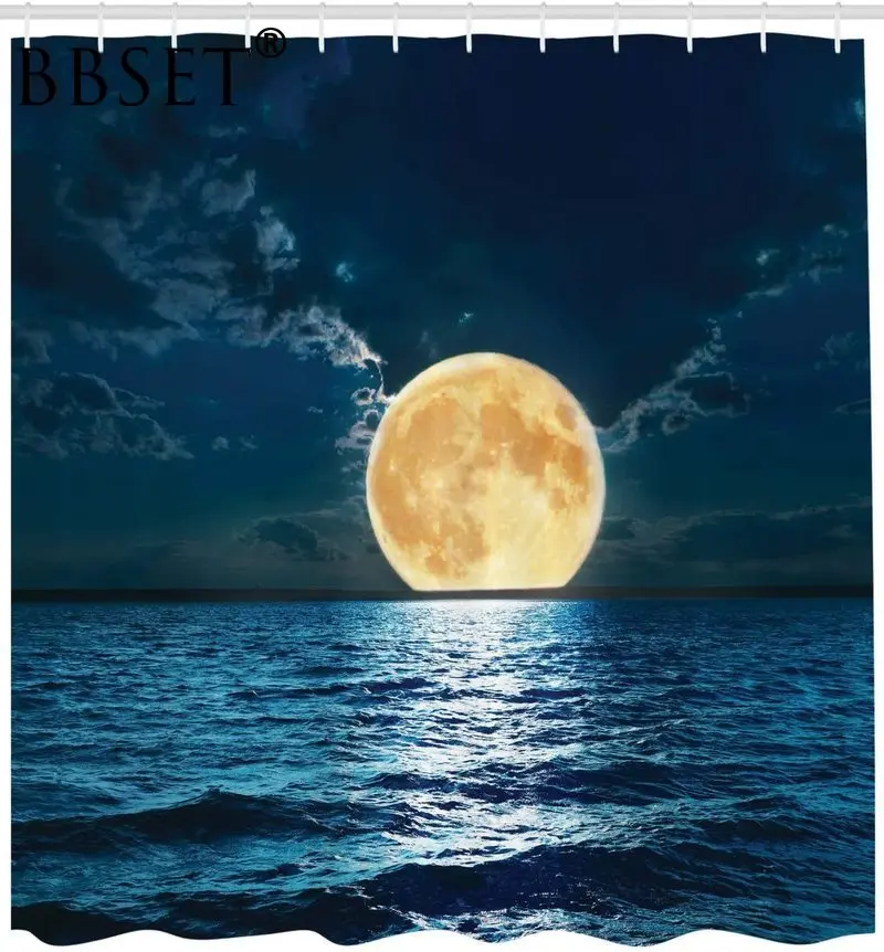Ocean Shower Curtain Super Moon Over Ocean Surface Midnight Pattern Waterproof Multi Size Cortina De Bano Bathroom Decor Shower Curtains Aliexpress