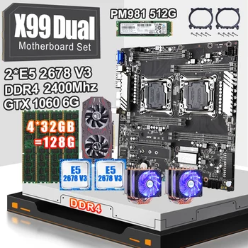 

JINGSHA X99 dual motherboard set with 2pcs E5 2678V3 CPU and 4*32gb ddr4 ecc reg 2400mhz RAM and 2pcs cpu fan and GTX 1060 6G
