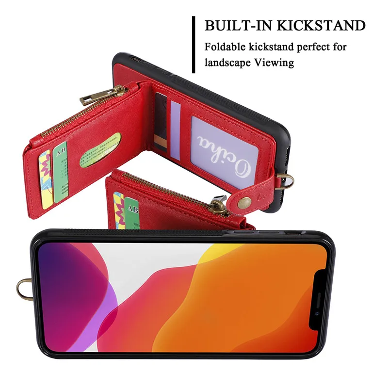 Zipper Wallet Xr Case For iPhone 11 Case PU Leather Card Slot Cover Coque For iPhone 6 6S 7 8 Plus X Xr Xs Max 11 Pro Max Funda
