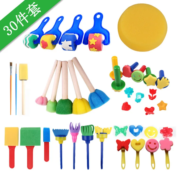Pinceles de esponja para pintar para niños, herramientas de dibujo para pinturas artísticas tempranas, manualidades, 30 Uds., novedad