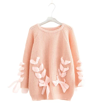 

Sweet Ribbon Christmas Knitted Sweater Winter Clothes Women Pullover Shirt Truien Dames Befree Sweater Oversized Plus Size
