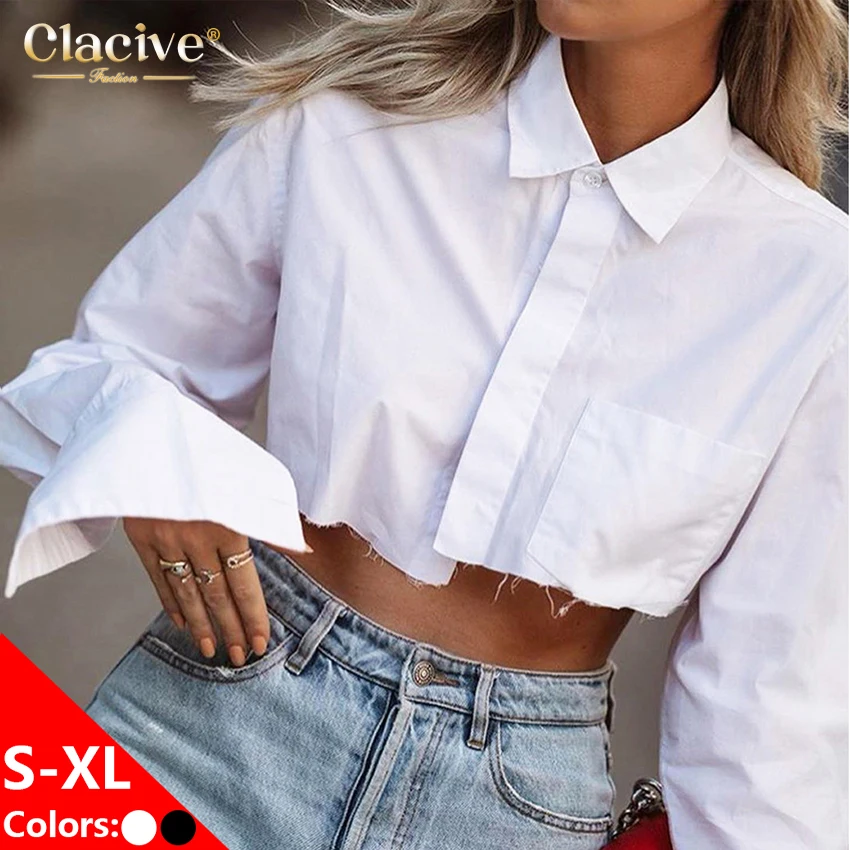 Lady Blouses Shirt Down-Collar Long-Sleeve White Elegant Office-Work Loose Female Casual
