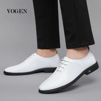 

White Classic Man Pointed Toe Dress Shoes Mens Genuine Leather Black Wedding Shoes Oxford Formal Shoes Big Size