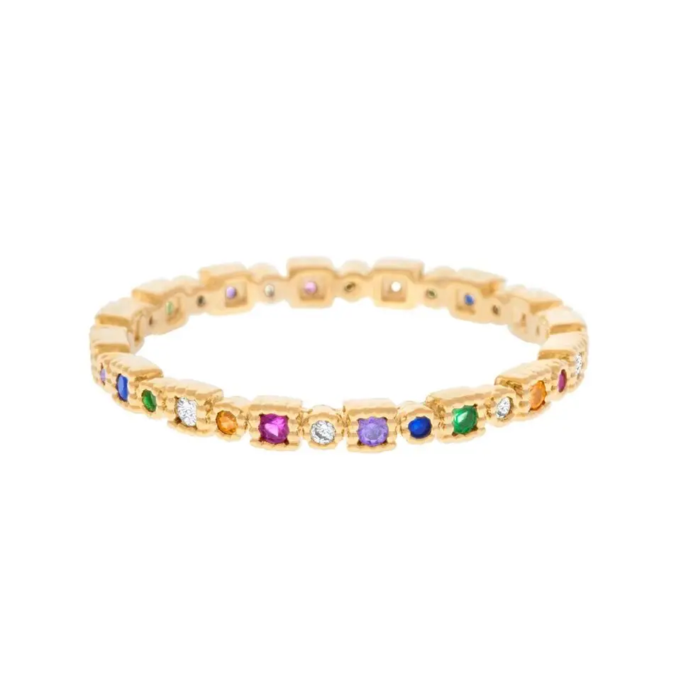 Colorful full CZ eternity Band Ring women girl classic thin Engagement Wedding jewelry Rainbow Simple Round Circle Finger Rings | Украшения