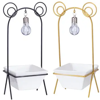 

2PCS Ceramic Succulent Plant Flowerpot Ceramic Succulent Flowerpot for Dorm Home Balcony with Iron Bulb Rack Decor