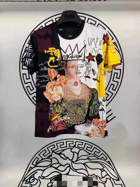 AH12139Fashion мужские топы и тройники Подиумные Роскошные известный бренд Европейский дизайн Короткие вечерние футболки с принтом мужская одежда