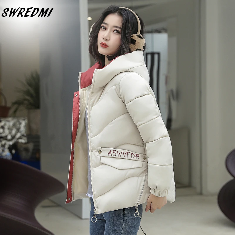 SWREDMI куртка женская зимняя куртка для женщин с капюшоном короткие парки пуховик пальто Верхняя одежда с хлопковой подкладкой пальто с буквенным принтом теплое зимнее пальто для женщин S-3XL куртка женская зимняя