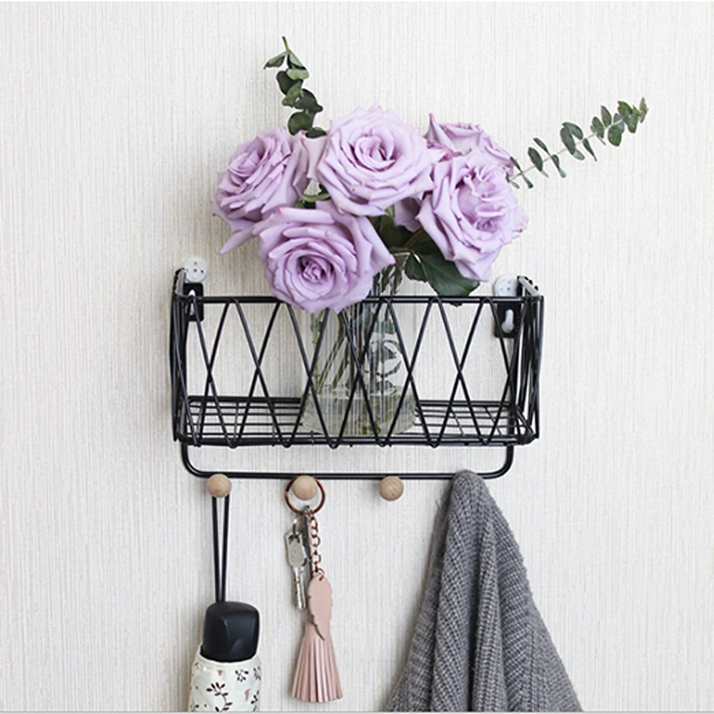

Wooden Iron Wall Shelf Wall Mounted Storage Rack Organization For Kitchen Bedroom Home Decor Kid Room DIY Wall Decoration Holder