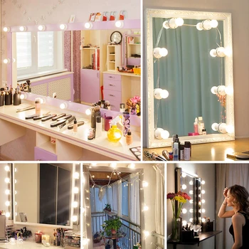

10pcs LED Bulb Dressing Table Makeup Bathroom String Lamp Decorative Mirror Lights USB Powered Suction Cup Cosmetic Dimmable