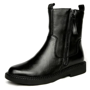 

Ms New England wind restoring ancient ways add flocking boots cowhide Chelsea short boots the girl leisure Martin boots