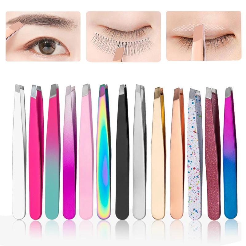 

Colorful Stainless Steel Eyebrow Tweezer for Eyelash Extension False Eyelashes Hair Removal Eyebrow Clips Beauty Eye Makeup Tool