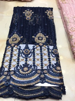 

top quality beaded handmade French net lace fabric African mul ti color embroidery tulle lace fabric with beads for ladies dress