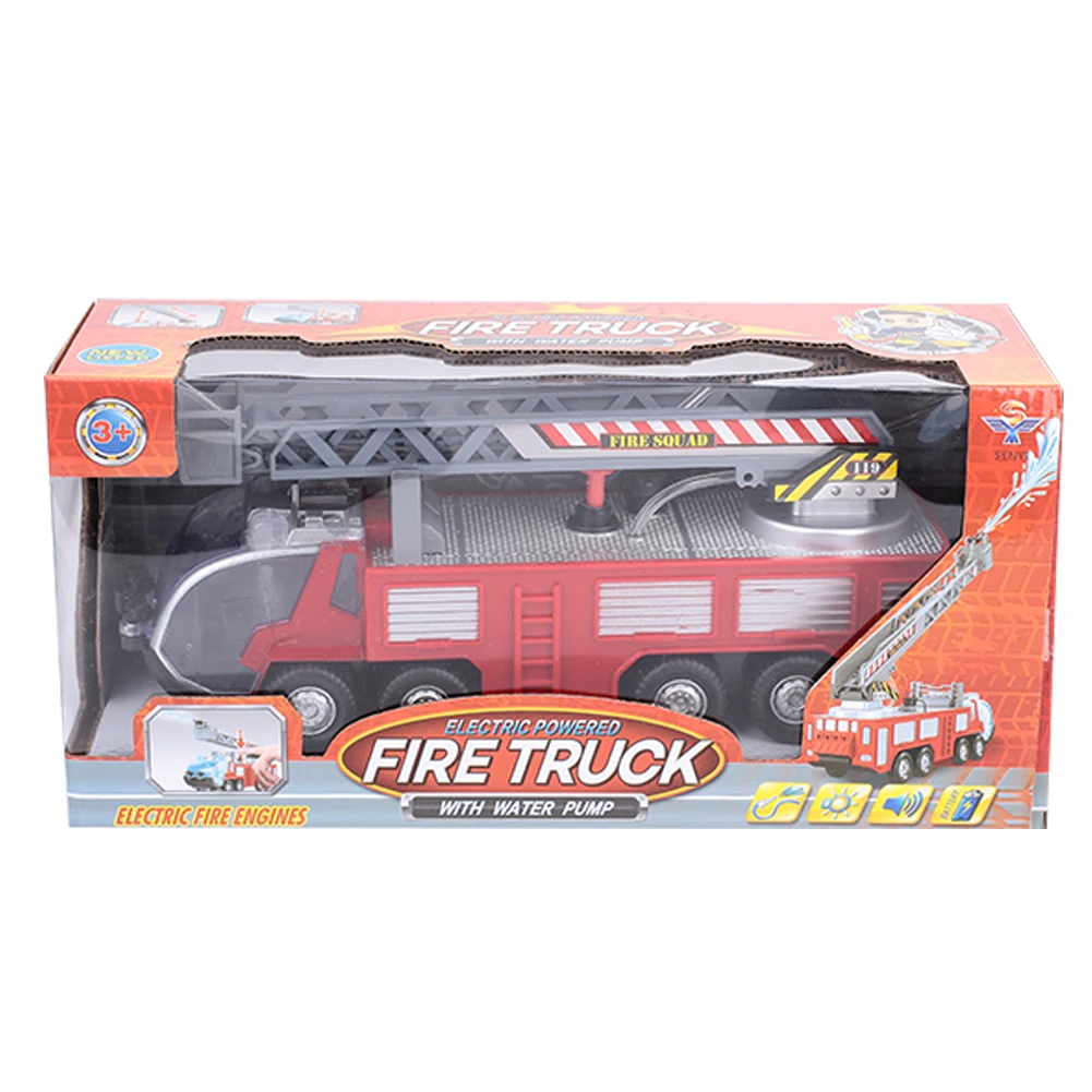 Ephex Interesting Plastic Boy Fire Truck Fun Alarm Sound Model Fire Truck Model Cool Water Pump Spray Decroration Educational