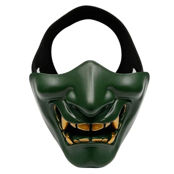 

HOT-Halloween Costume Cosplay Tooth Decay Evil Demon Kabuki Samurai Half Cover Mask Party Scary Decoration,Green