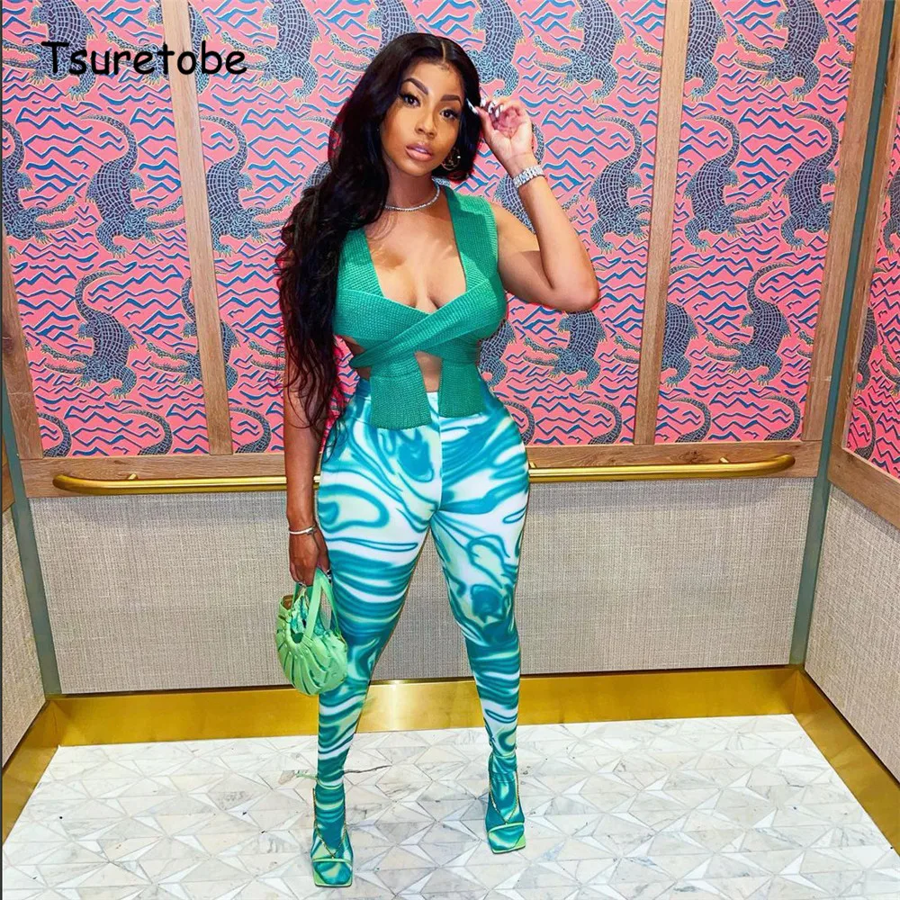 Tsuretobe Cross Strap Knitted Sweater Vest Women Solid Color Hollow Out Tops Sexy Bandage Female Crop Top 2021 Summer Clothing | Женская