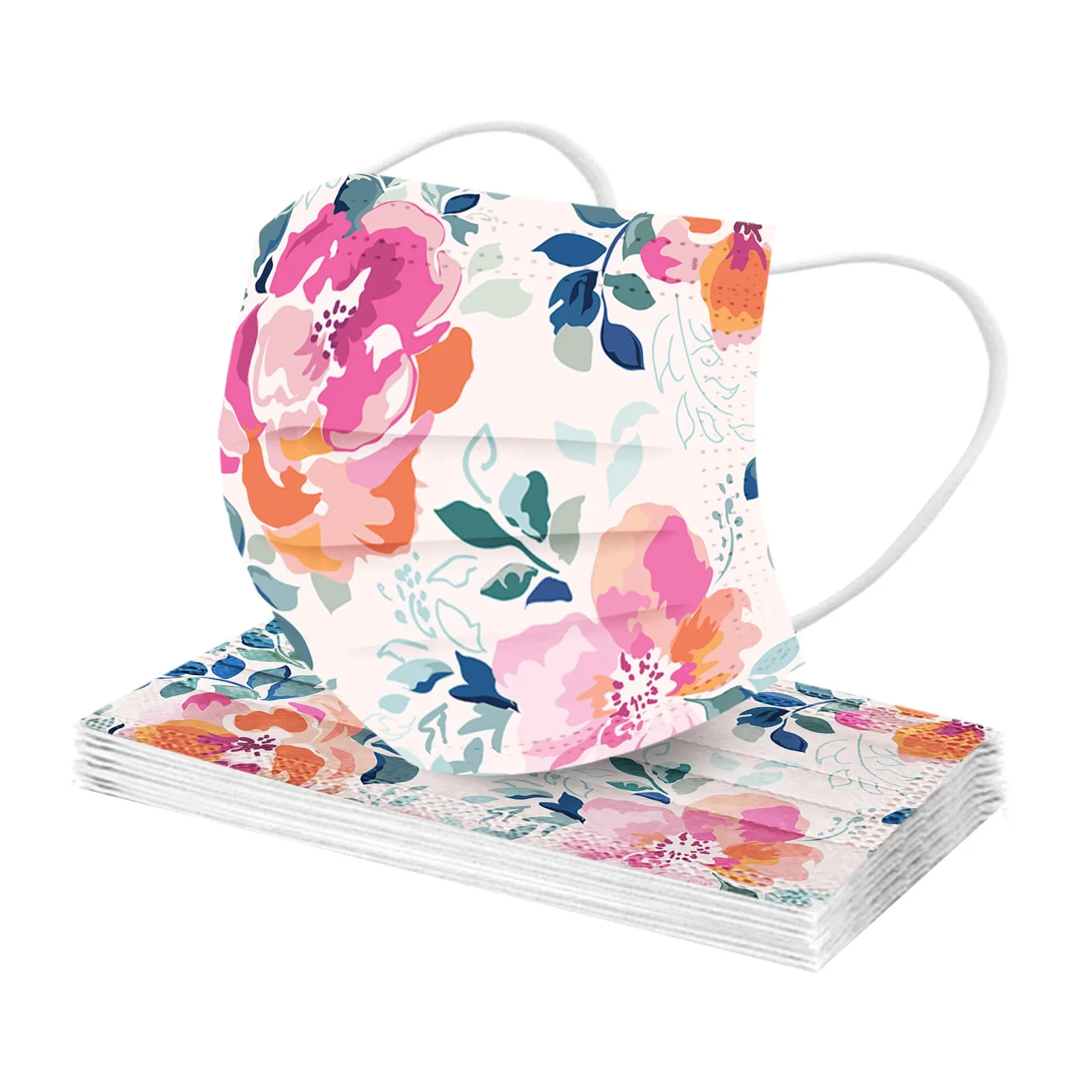 10-100pcs Flower Print Adult Disposable Mask Fashion Printed 3ply Filter Mouth Cover Mascarillas Breathable Face Mask Masque