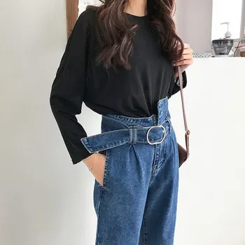 

Autumn Jeans Woman Fashion Streetwear Loose Woman's Jeans Personality Belt High Waist Jeans Vintage Boyfriend Jeans For Women