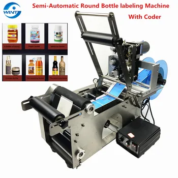 Semi-automatic Round Bottles Labels Stickers Applicator With Coder Stainless Body Adhesive Labeling Machine PET Glass Bottling 1