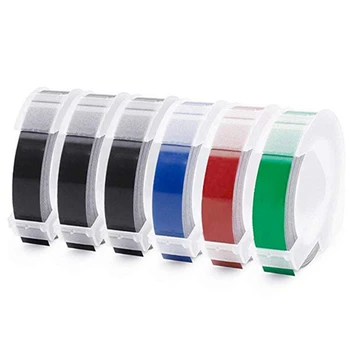 

6 Roll Embossing Label Maker Tape 3D Plastic 9mm x Embossing Label Tape White on Black/ Blue/ Red/ Green for Dymo Label Maker