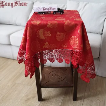 

Gold Ballon 85x85cm Square Red Color Pure Polyester Christmas Festival Table Cloth