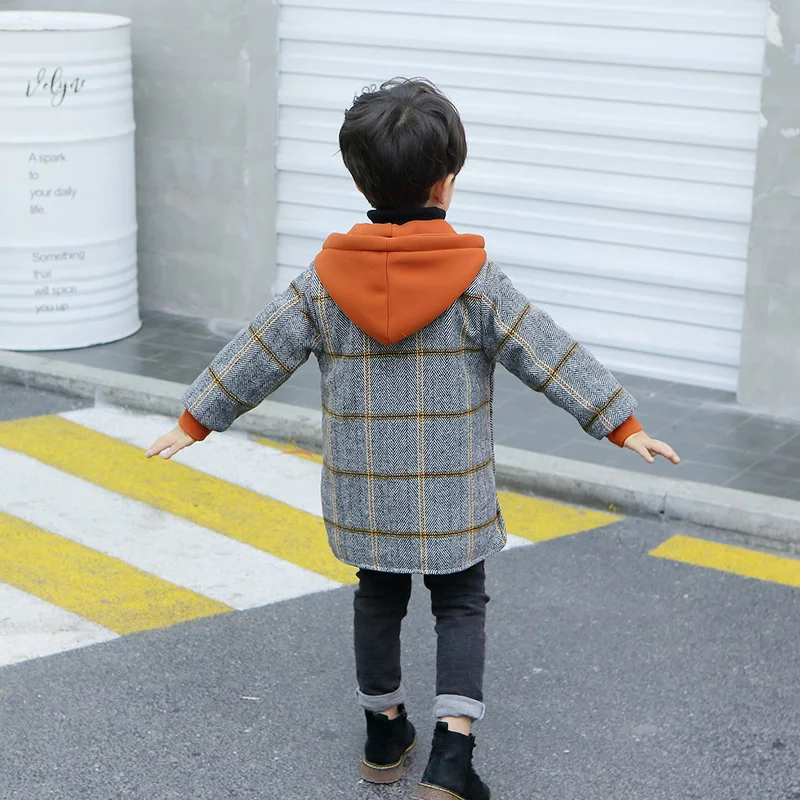 Hot Boys Woolen Coat Children's Spring Autumn Wool & Blends Jacket Windbreaker Kids Casual Handsome Outerwear Trench Jacket X229