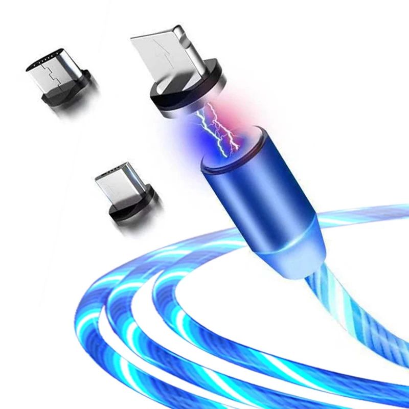 

Charge Magnet Charger Adapter Flowing LED Light Magnetic Micro USB Data Cable For Samsung Type-c Charging Phone Cable