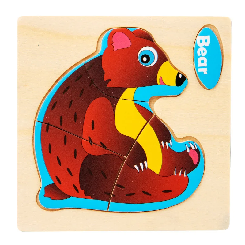 Miniature 3D Wooden Cartoon Animal Puzzle Board for Kids - Early Learning Educational Toy Gift