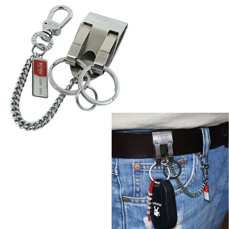 

Men Stainless Steel Belt Keyring Security Belt Clip Key Chain Useful Keychain AXYD
